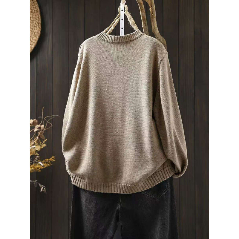 Women’s Loose Cotton Cardigan With Colored Buckle Detail