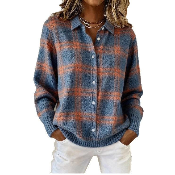 Women's Shirt Lapel Cardigan Top Solid Color