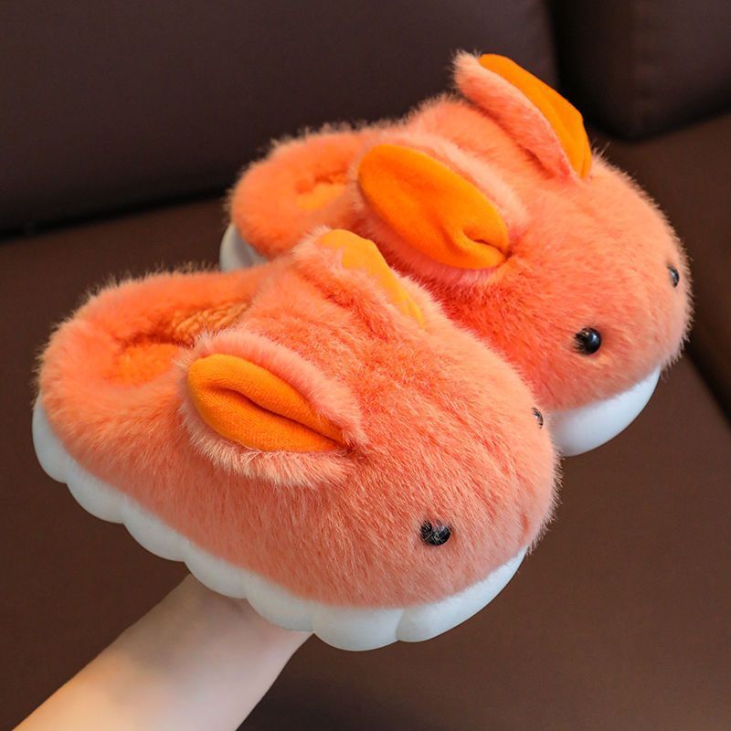 Winter Soft Sole Household Cartoon Cute Rabbit Big Medium And Small Children's Woolen Shoes Adorable 3D bunny ears and red-nose design