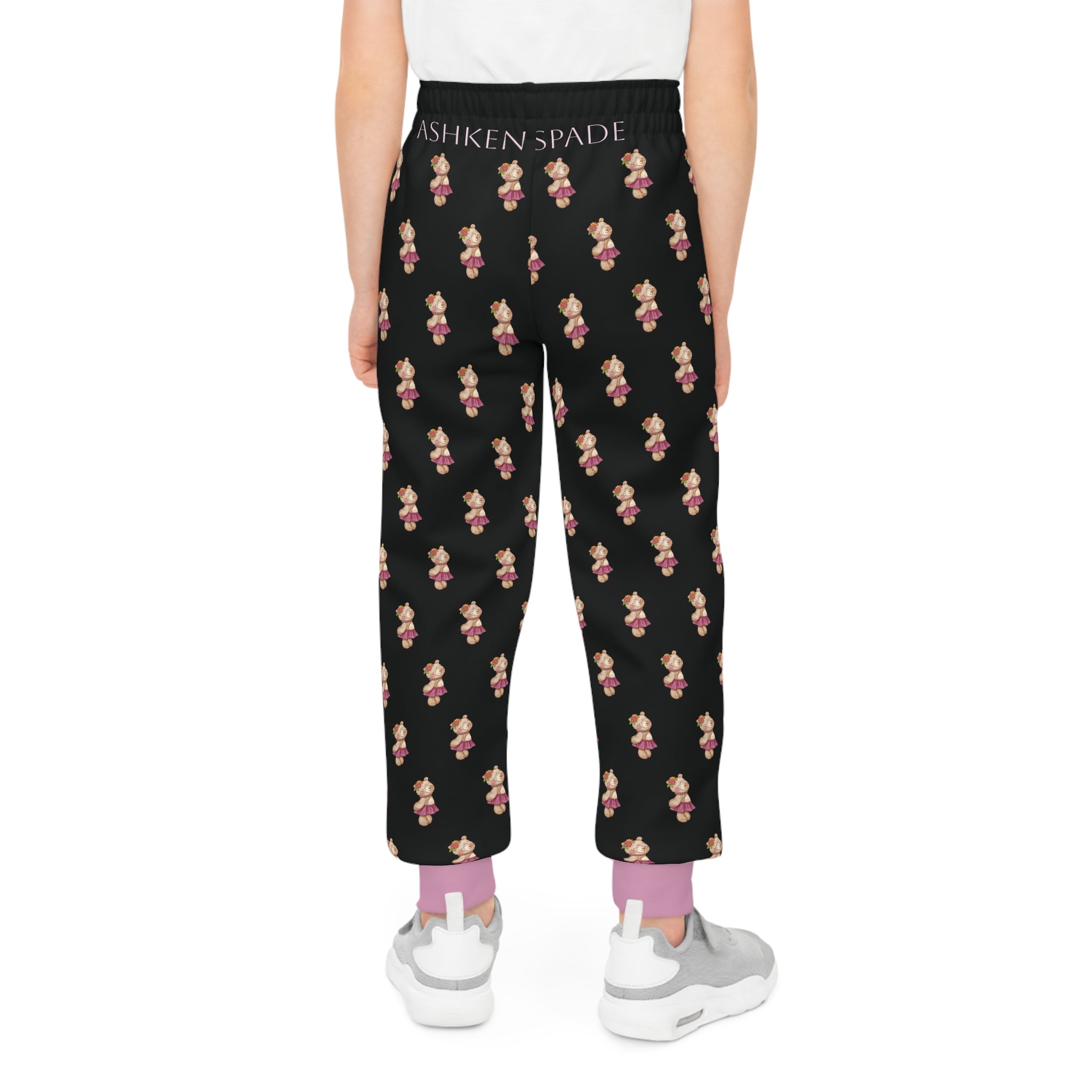 Cute Bear Ballet Design Black Jogger Pants with Pink Cuffs