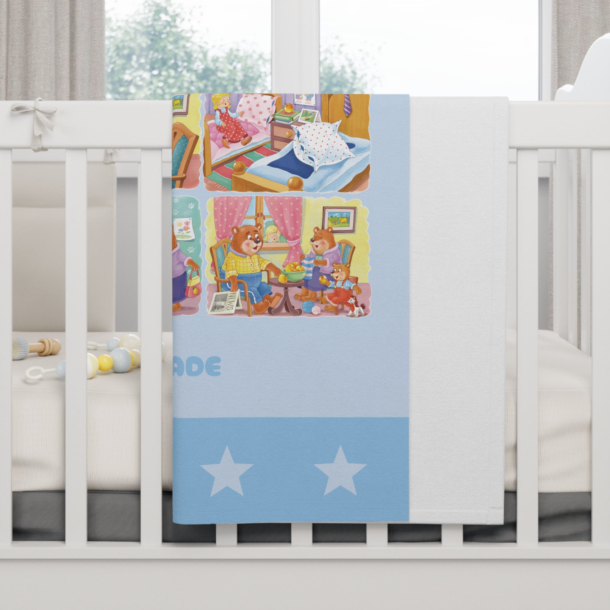 BlueThree Bears Story Fleece Nursery Throw