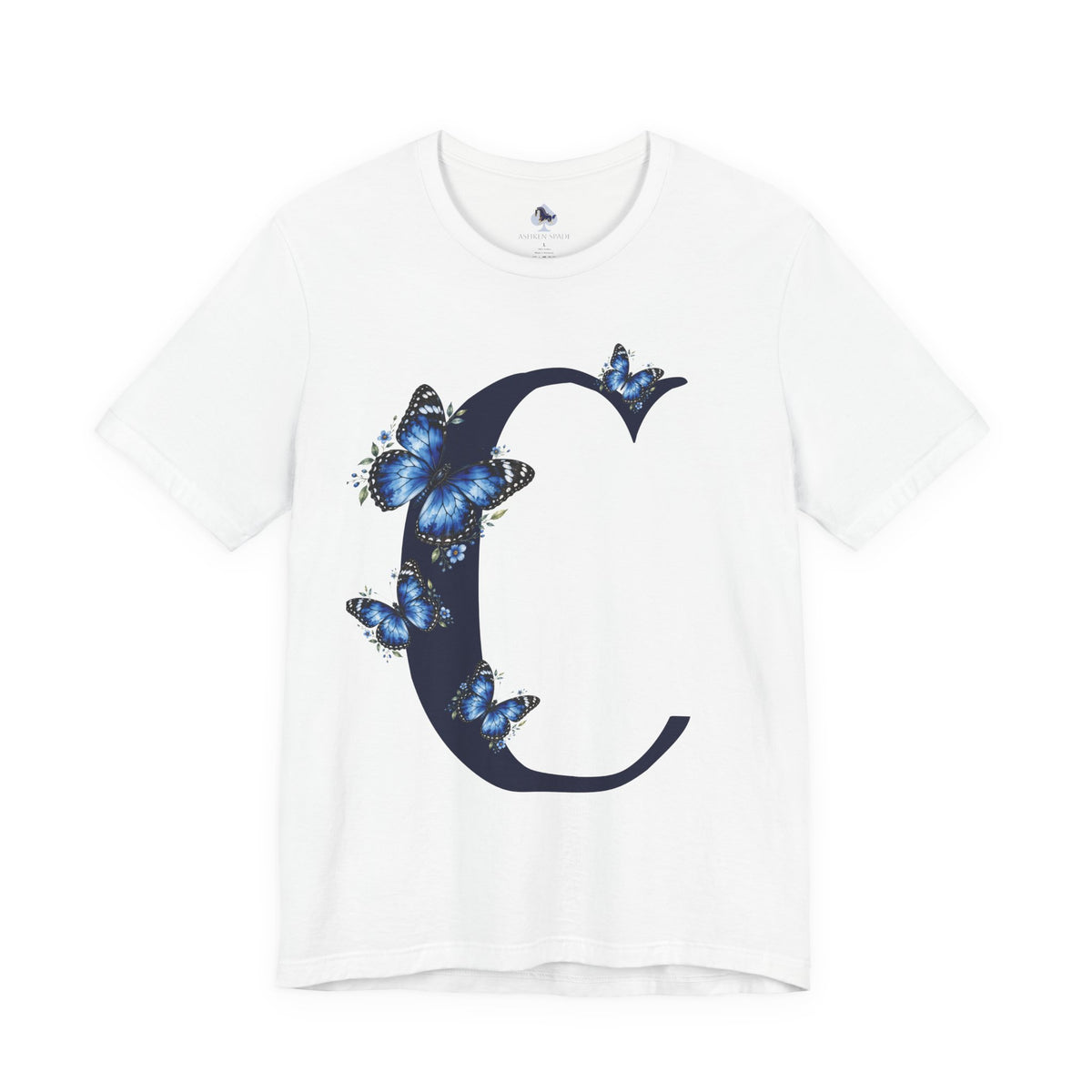 Blue Butterfly Floral Monogram C Letter T-Shirt