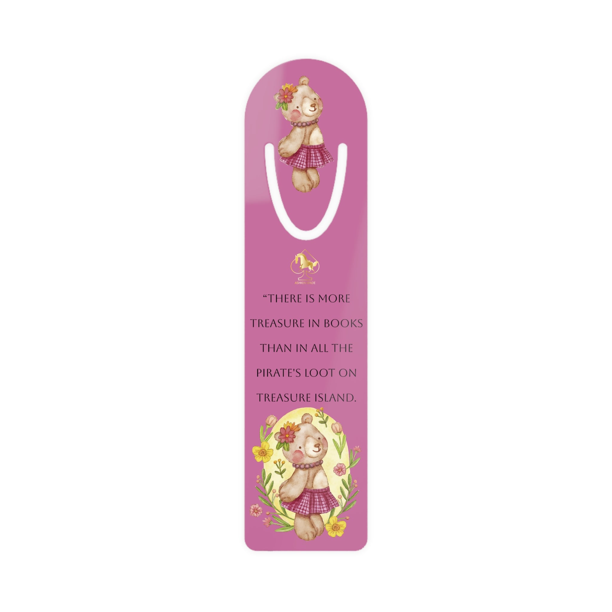 Pink Bear Floral Bookmark