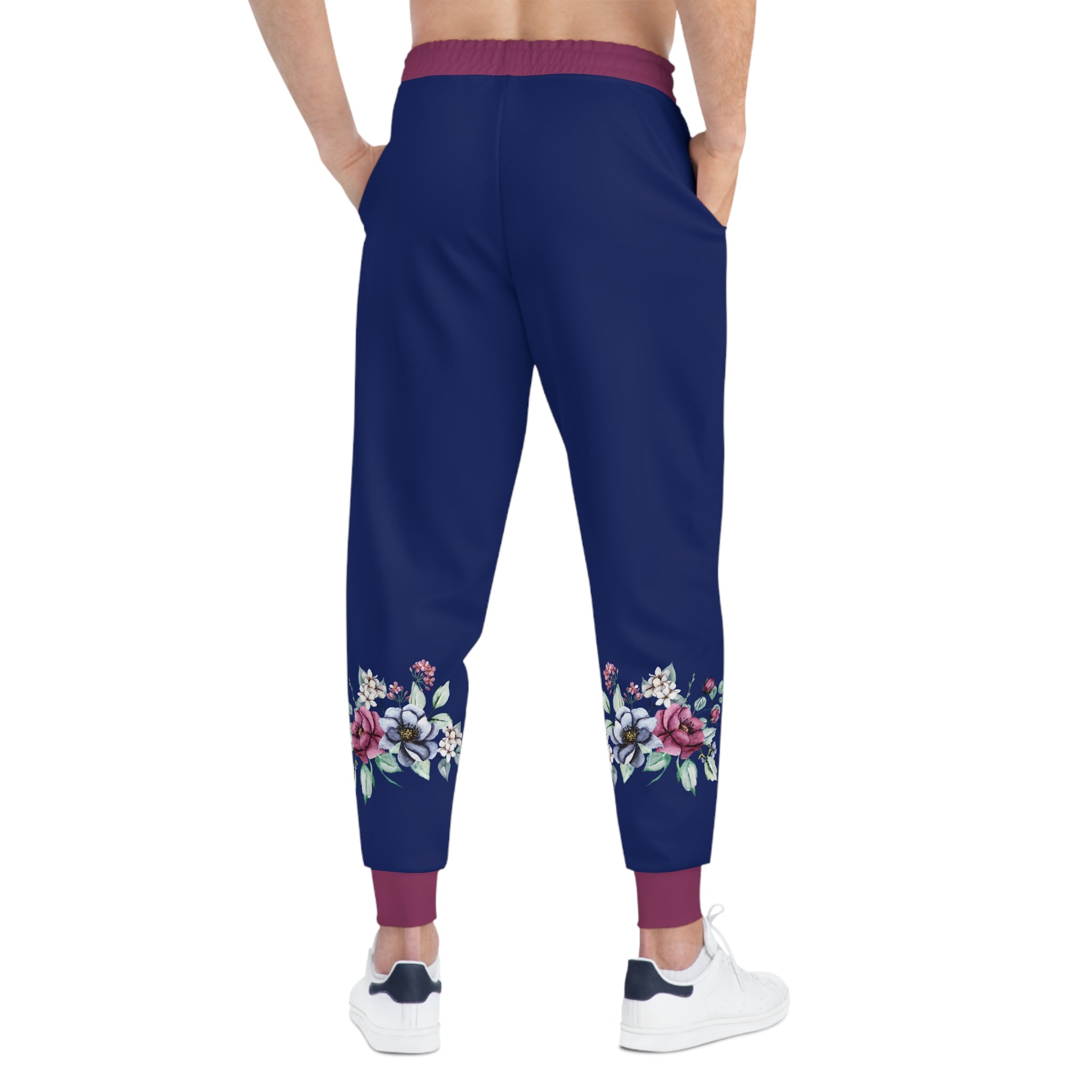 Navy Joggers with Rose Corner Print