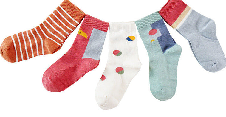Five pairs of breathable cartoon baby socks in autumn and winter