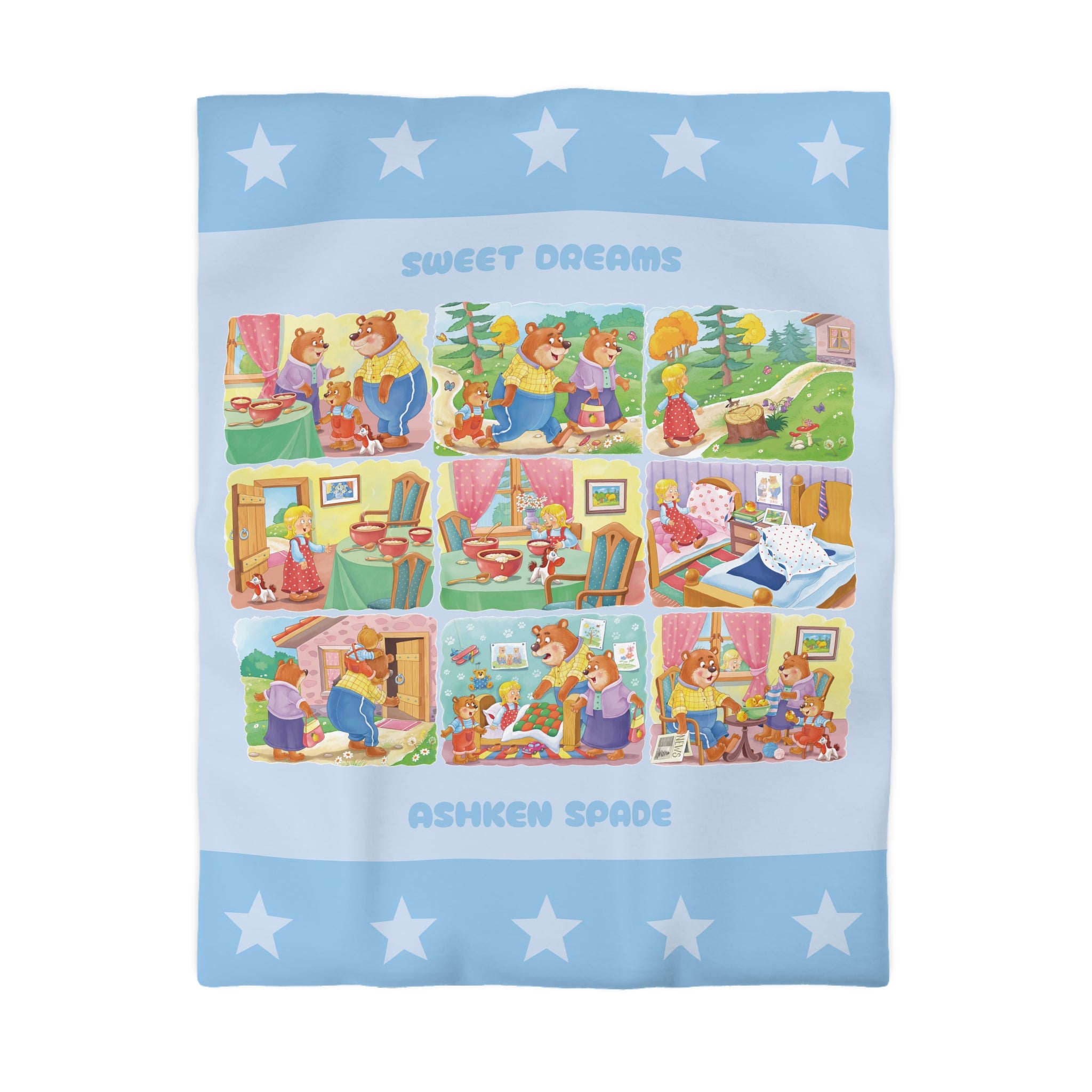Blue Three Bears Story Duvet Cover