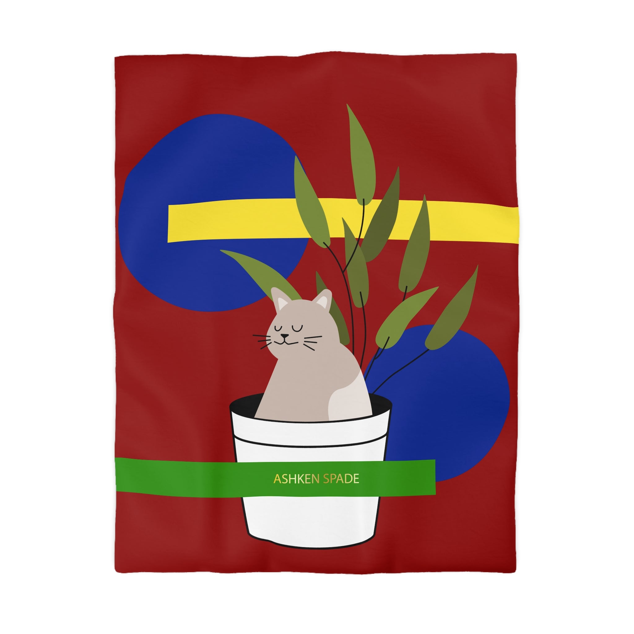 Red Cozy Cat & Plant Duvet Cover