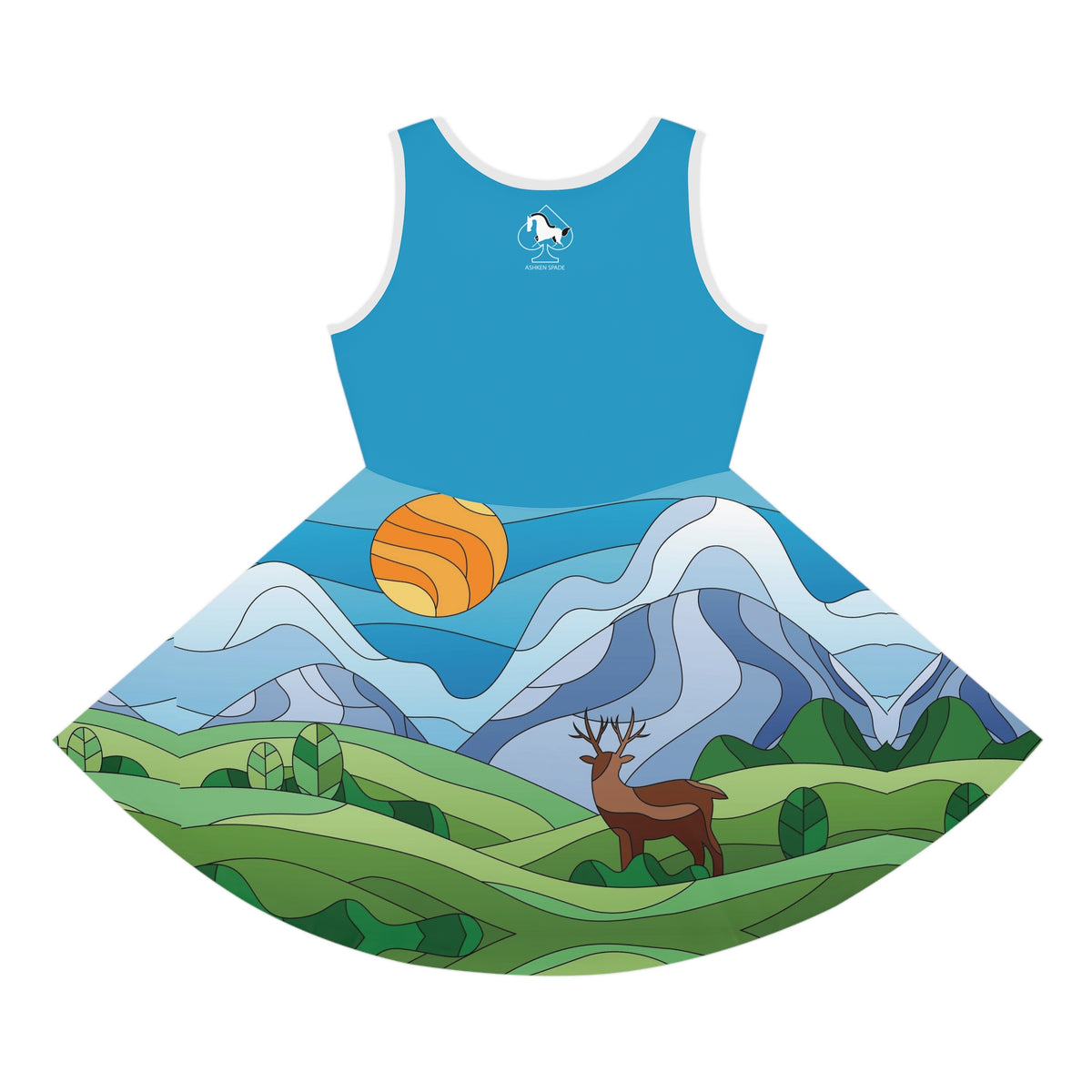 Girls' Sundress - Scenic Mountain Deer Print Sleeveless Dress