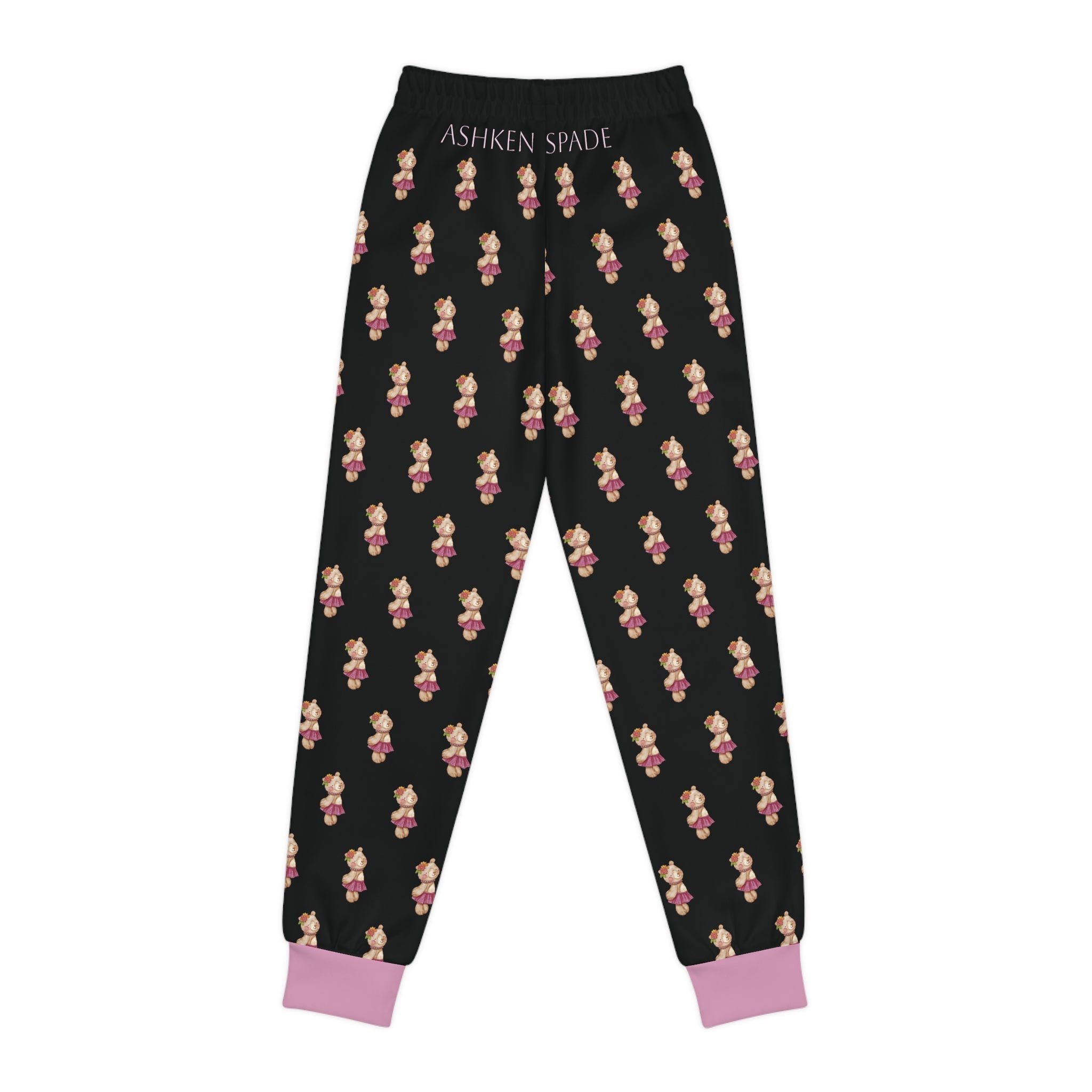 Cute Bear Ballet Design Black Jogger Pants with Pink Cuffs