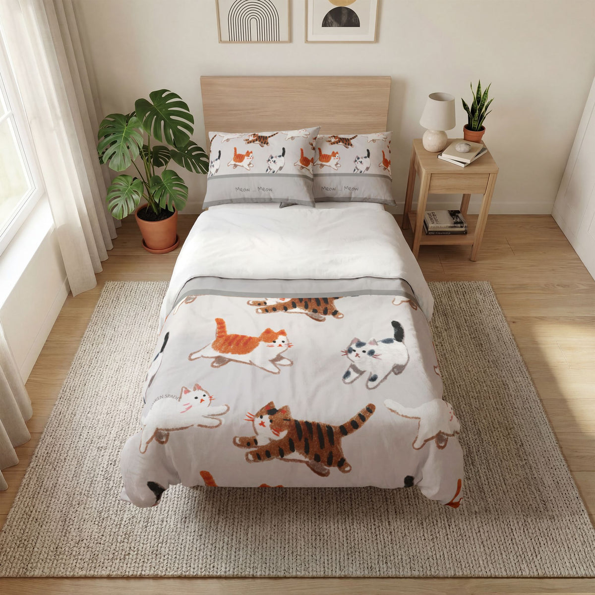 Gray "Meow Makes Everything Cozier" Bedding