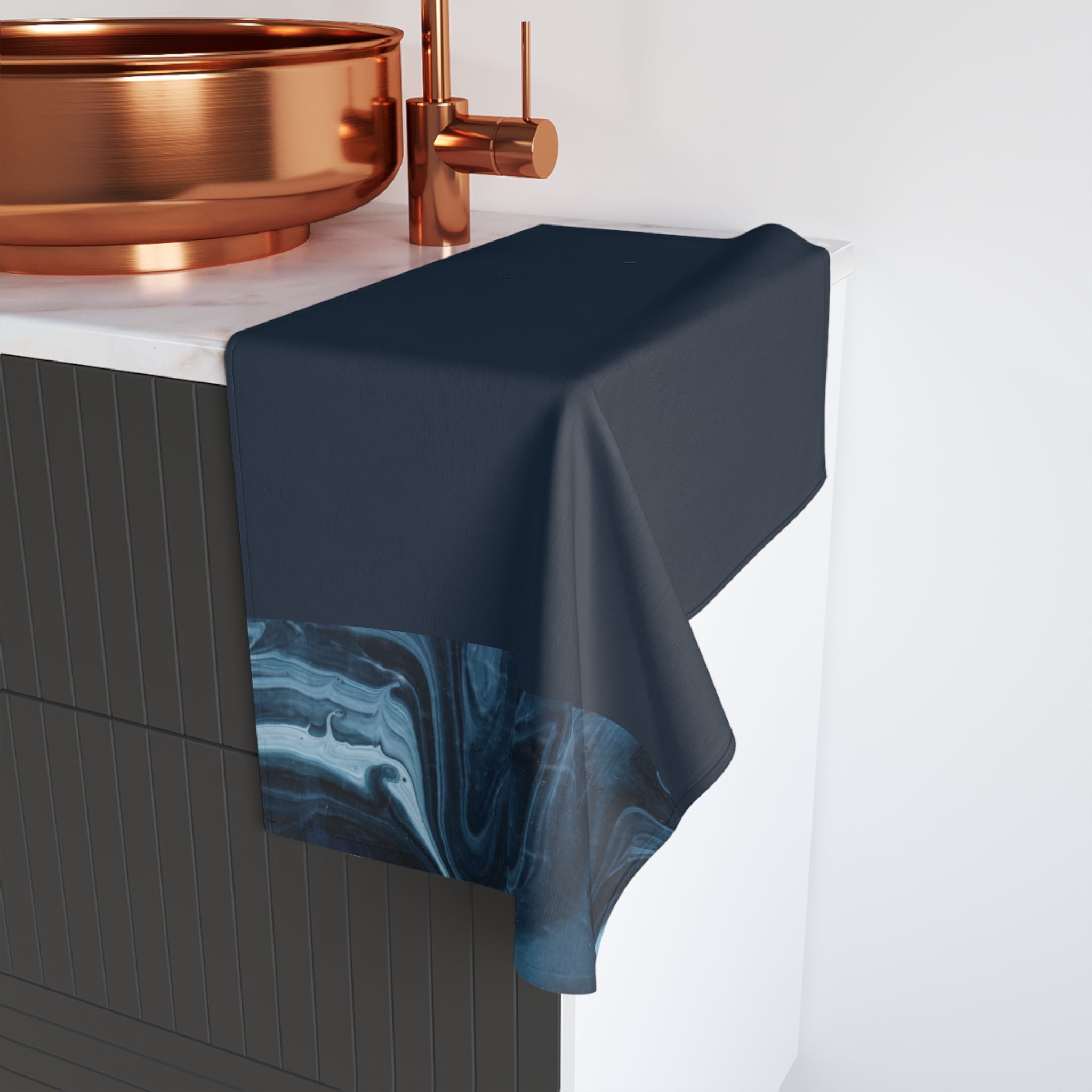 Swirling Navy Marble Hand Towel