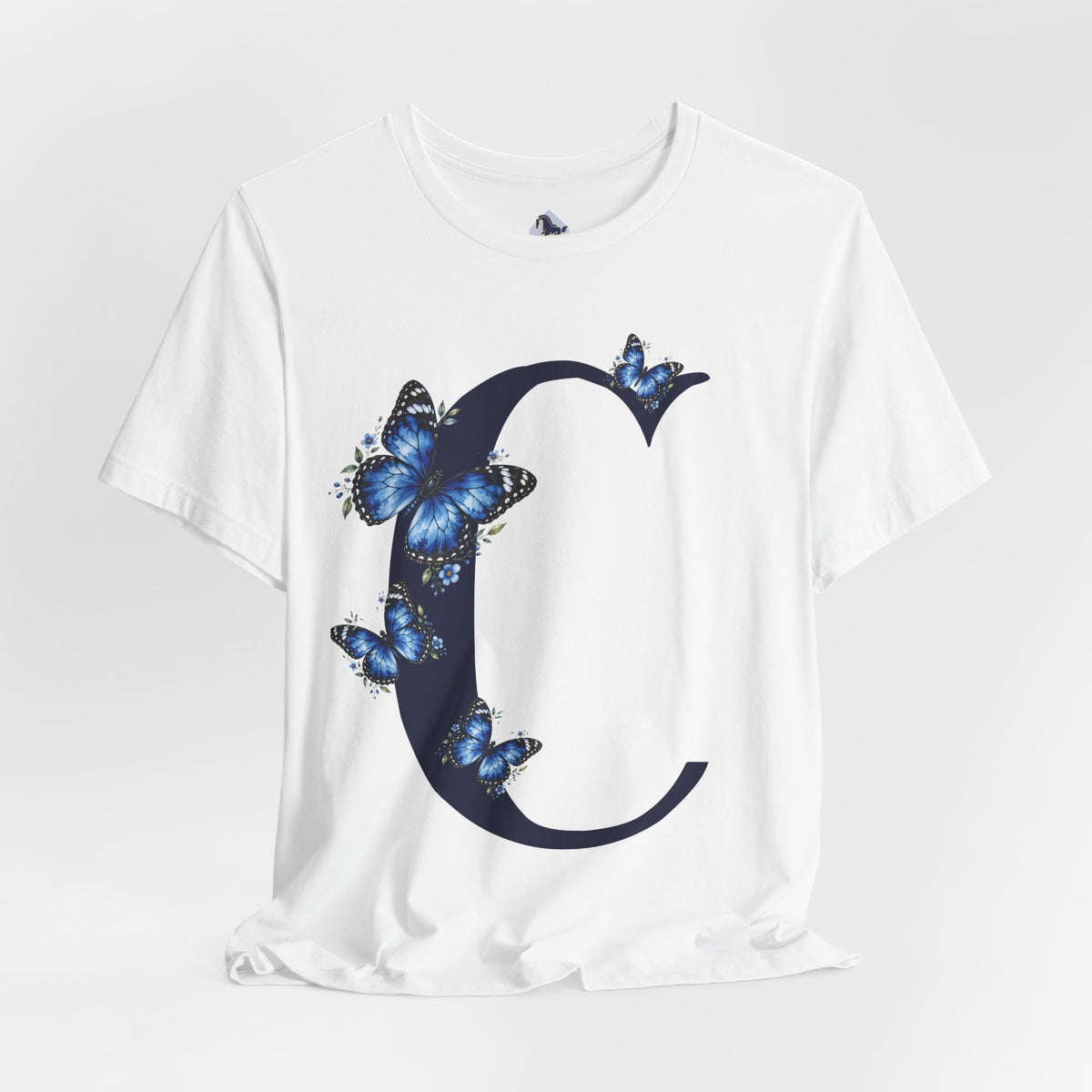Blue Butterfly Floral Monogram C Letter T-Shirt