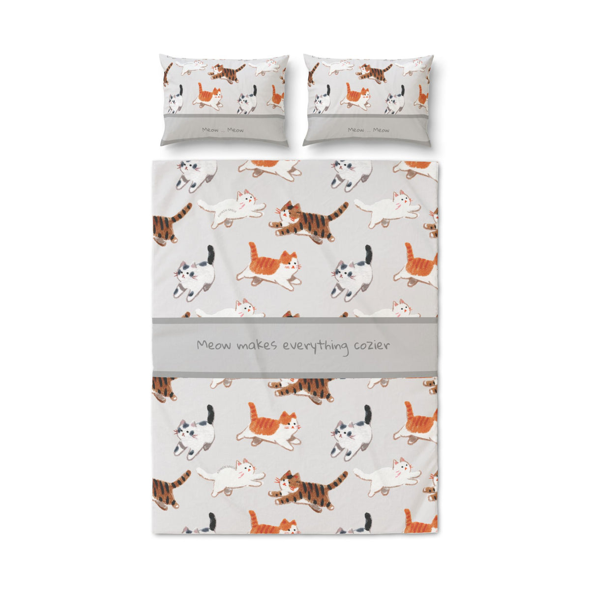 Gray "Meow Makes Everything Cozier" Bedding