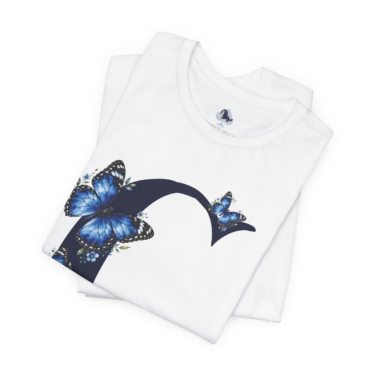 Blue Butterfly Floral Monogram C Letter T-Shirt