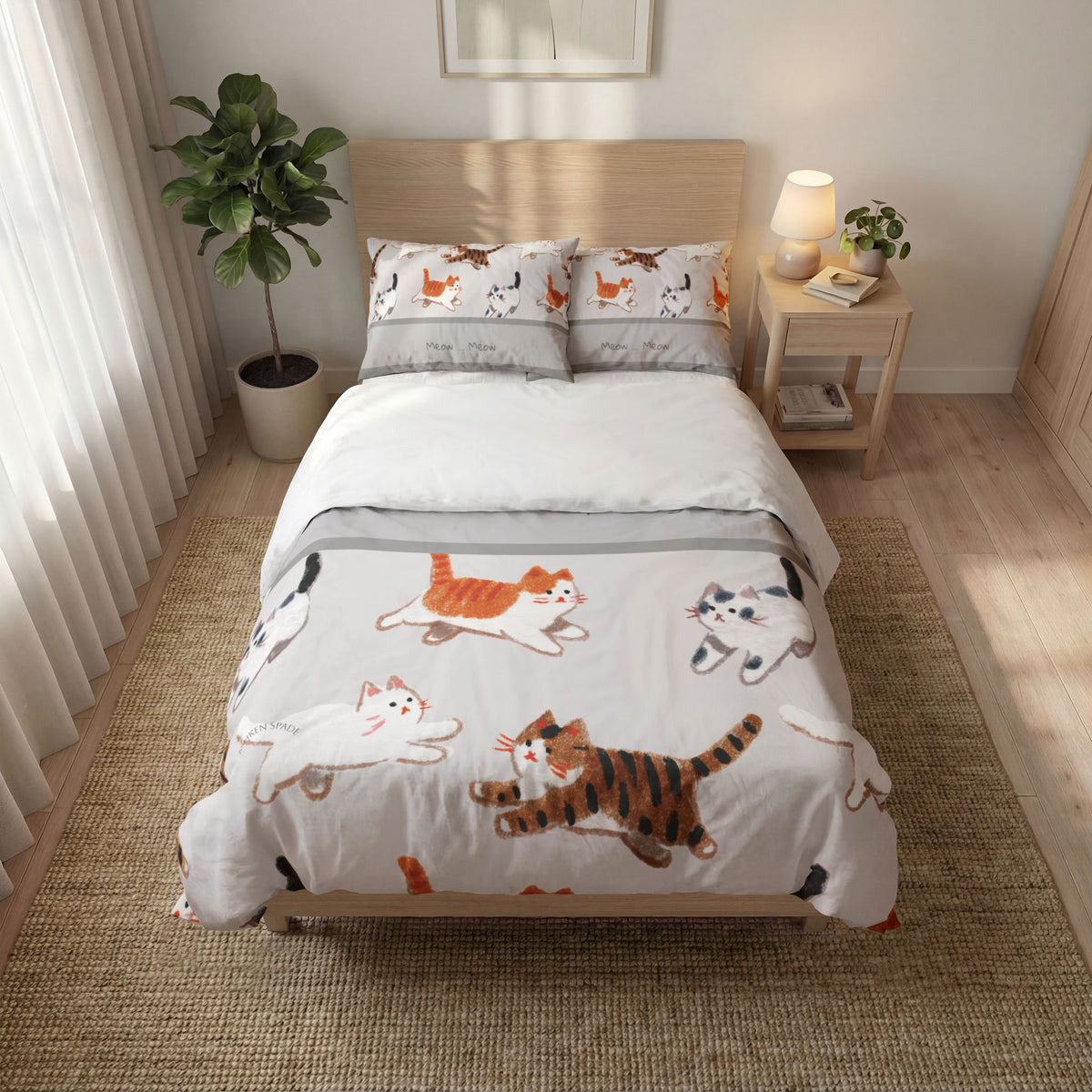 Gray "Meow Makes Everything Cozier" Bedding