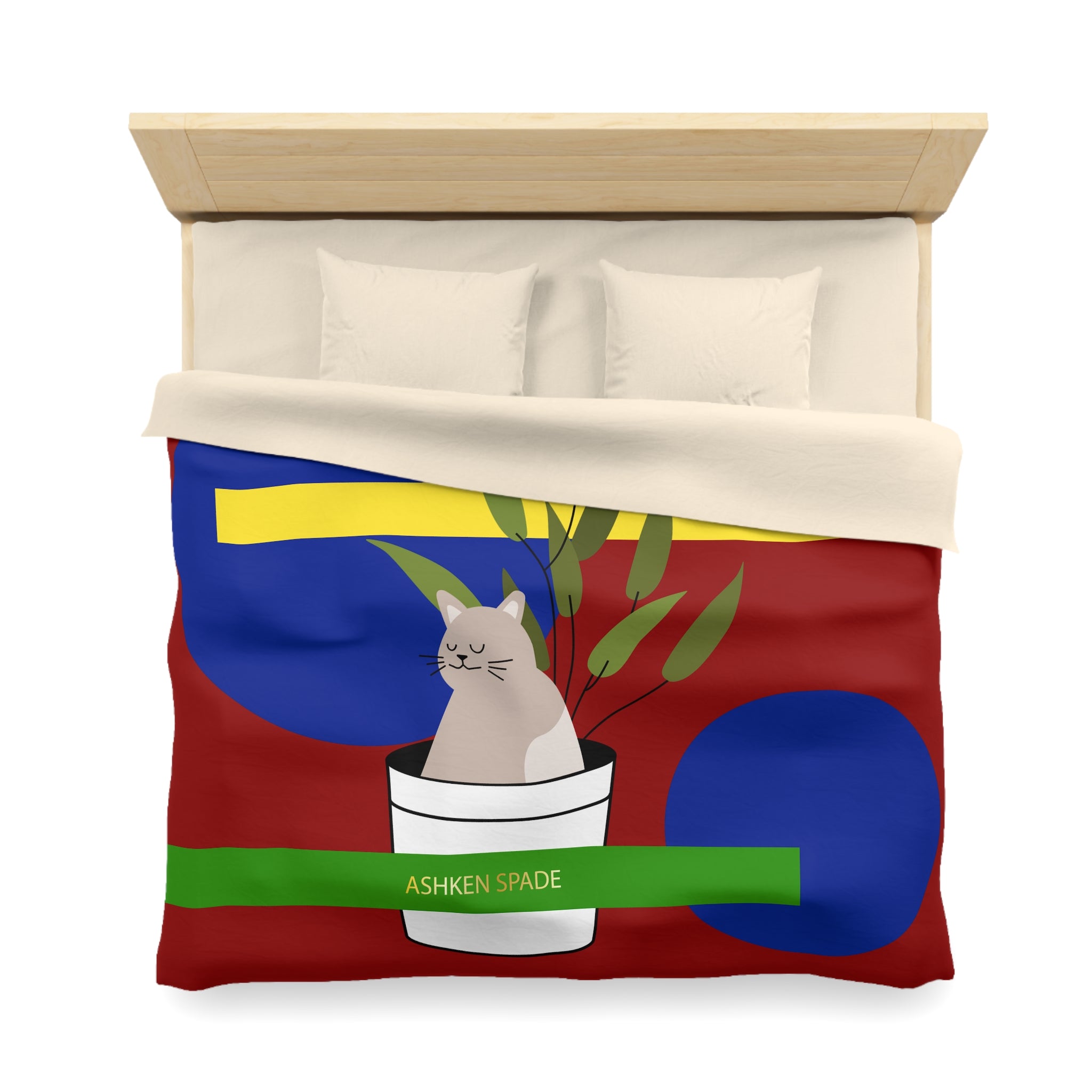 Red Cozy Cat & Plant Duvet Cover