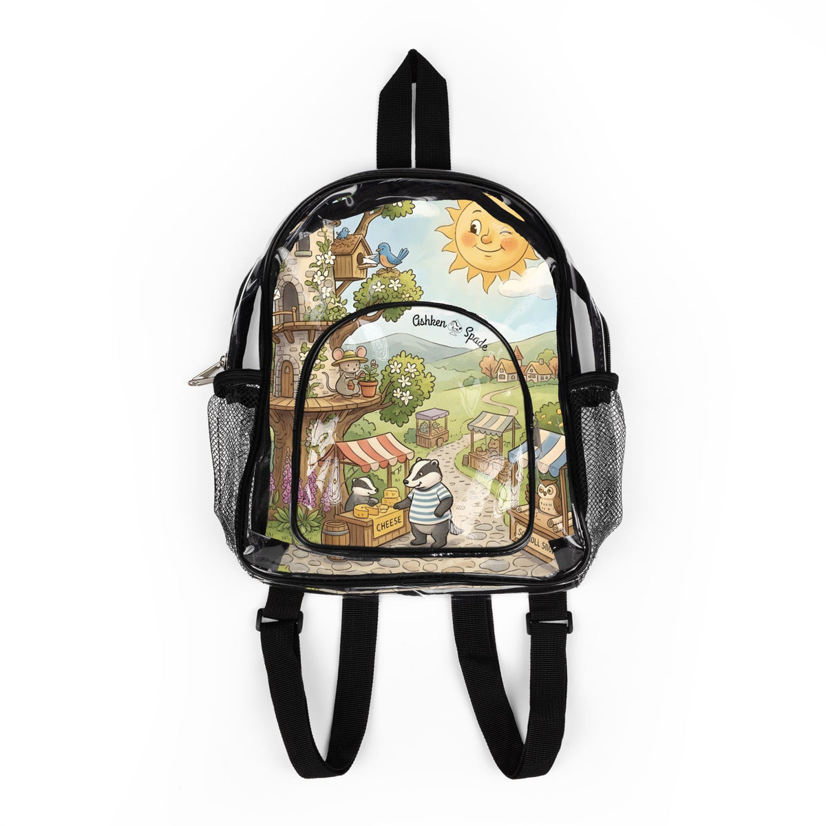 Clear Backpack with Whimsical Market Scene