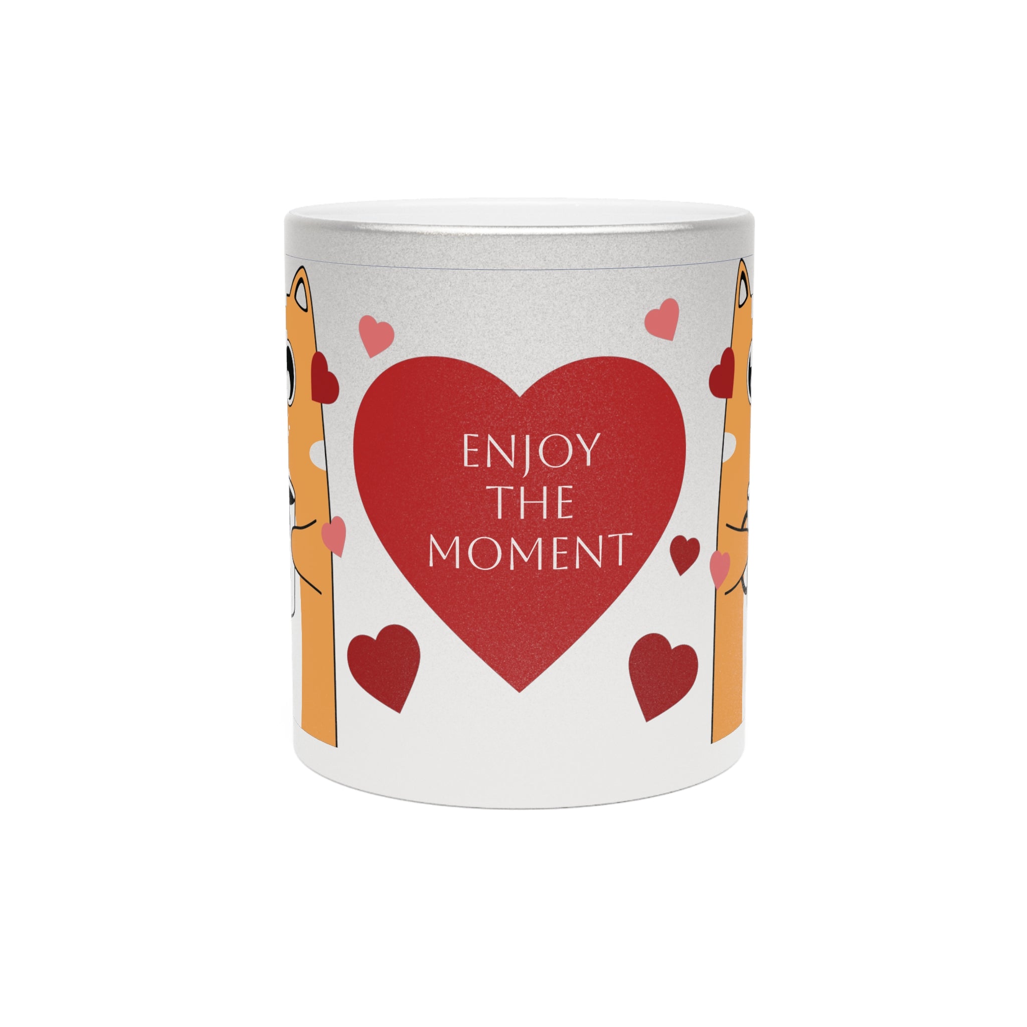 Cute Cat Holding Coffee with Hearts Mug