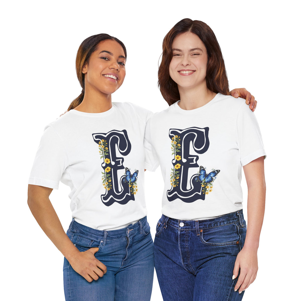 Floral Monogram E Letter T-Shirt