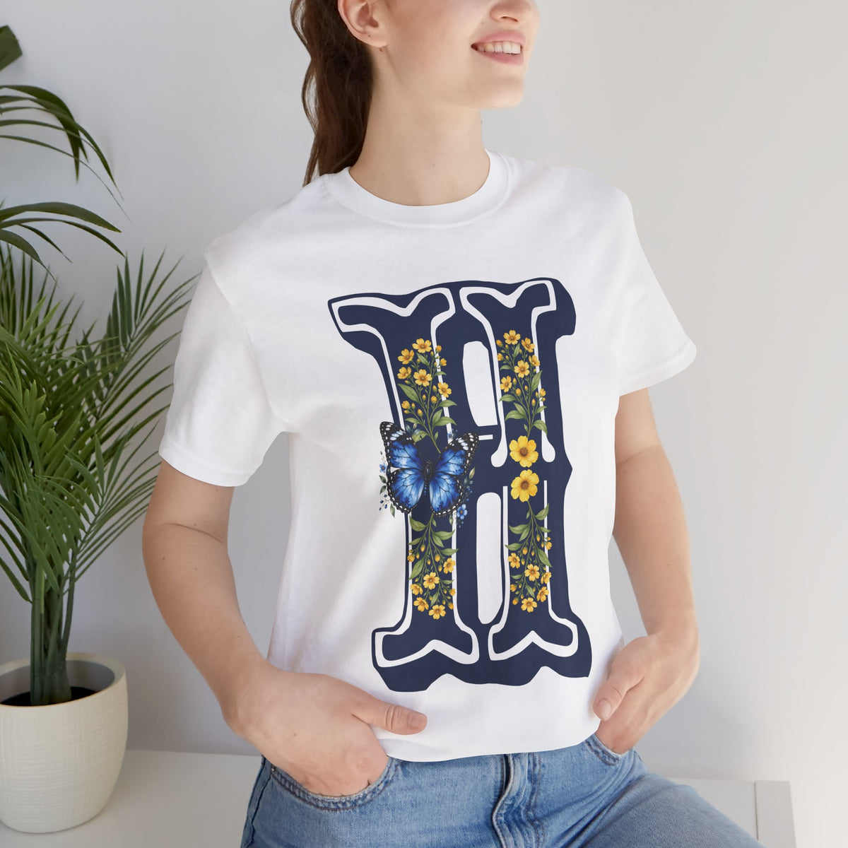 Floral Monogram H Initial Jersey T-Shirt