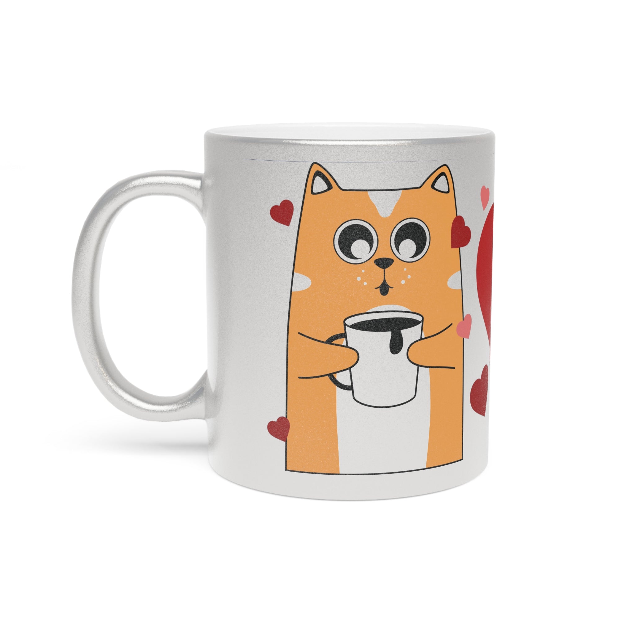 Cute Cat Holding Coffee with Hearts Mug