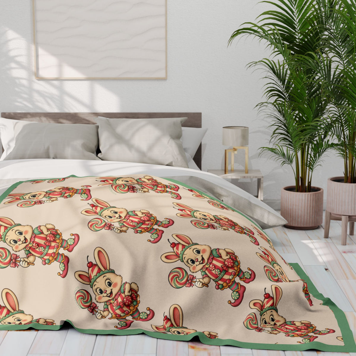 Cute Retro BunBon Character Pattern Fleece Blanket