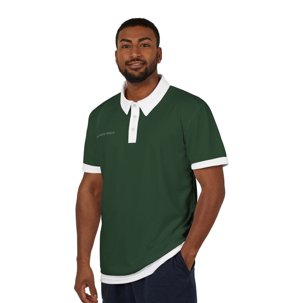 White and Green Trim Polo Shirt