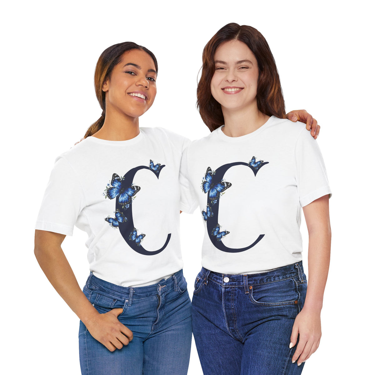 Blue Butterfly Floral Monogram C Letter T-Shirt