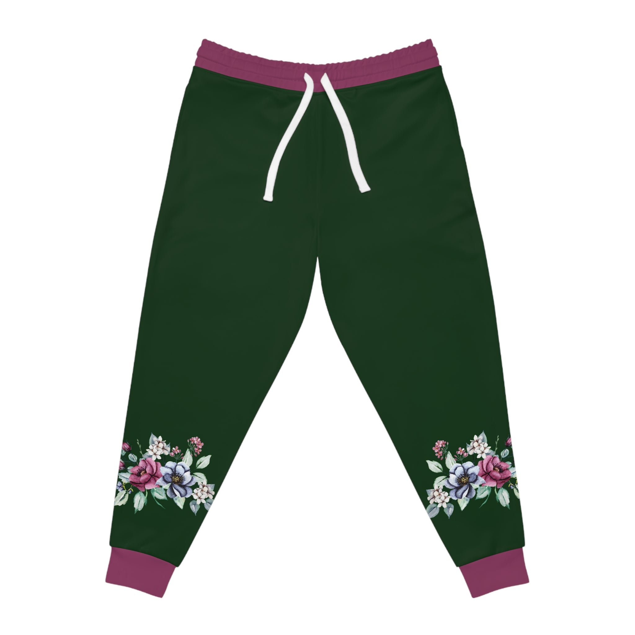 Green Joggers with Rose Corner Print