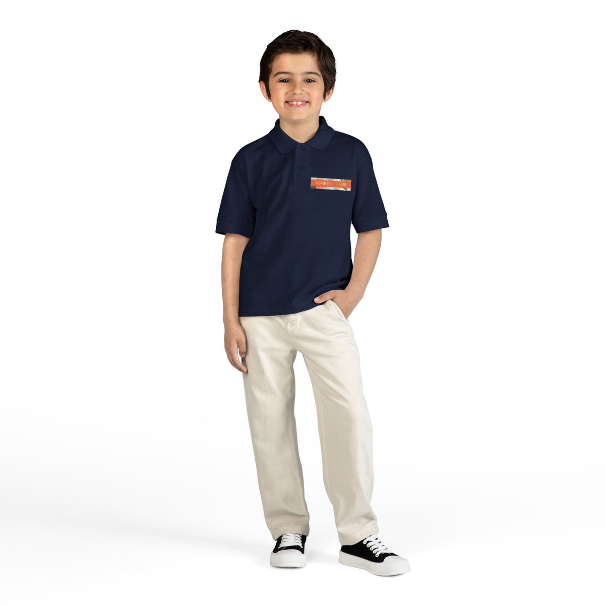 Youth Polo Shirt — 'Ashken Spade' Retro Stripe Chest & Back Logo