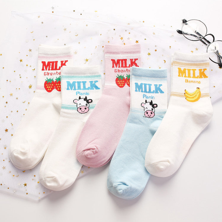 Banana Strawberry Milk In The Tube Cotton Women's Socks Casual Socks