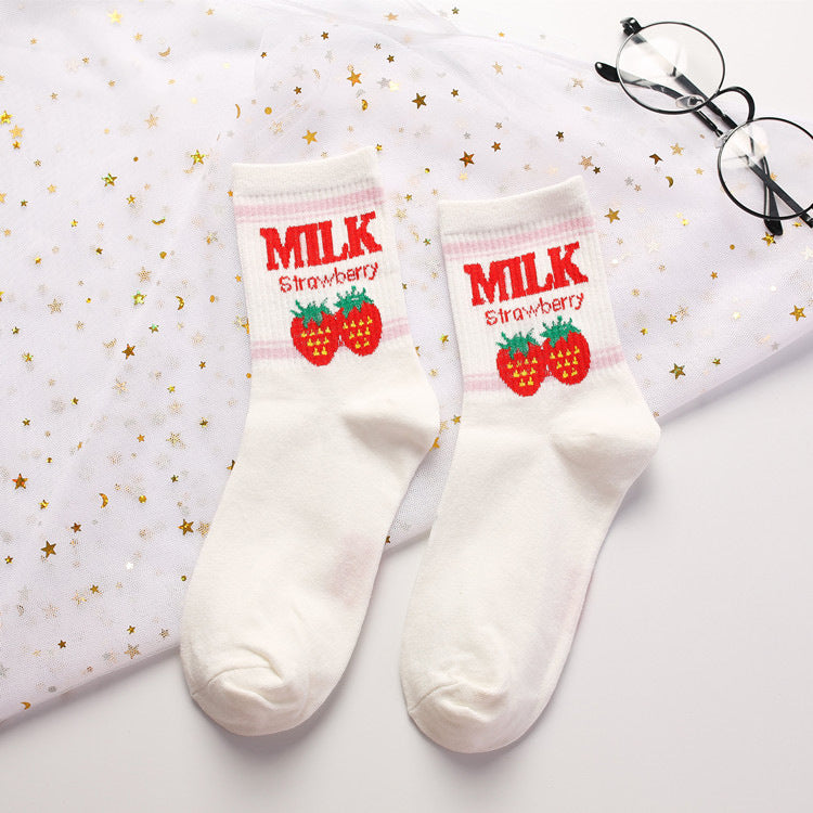 Banana Strawberry Milk In The Tube Cotton Women's Socks Casual Socks