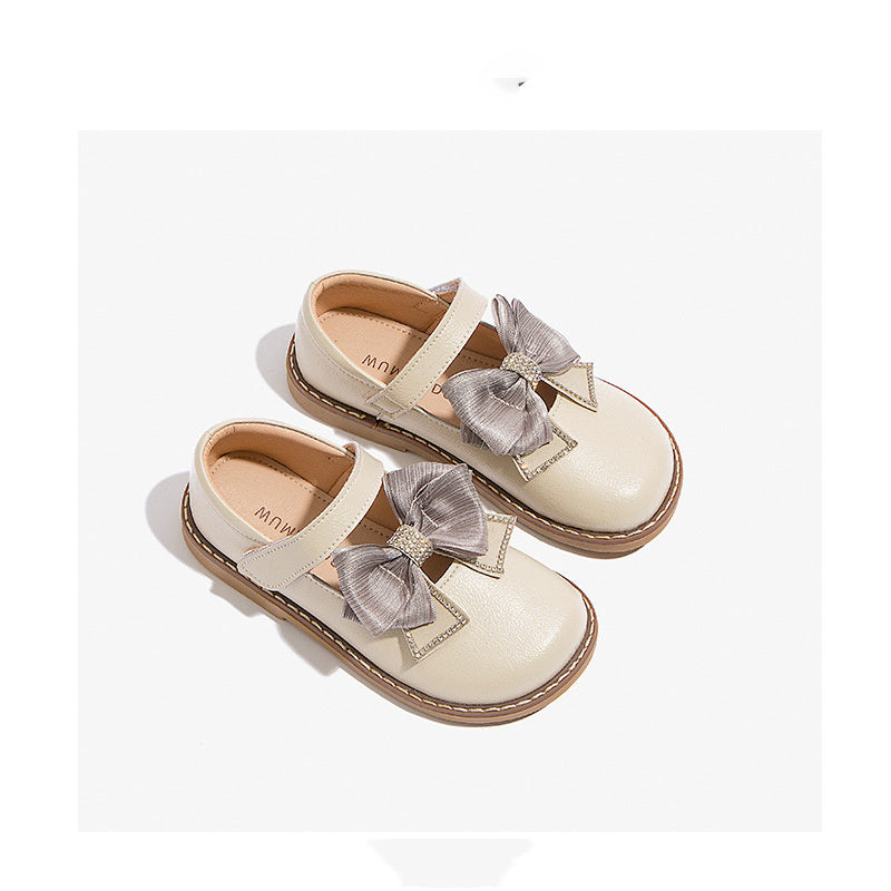 Girls Elegant Leather Bow Shoe
