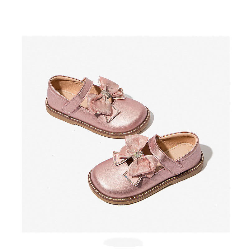 Girls Elegant Leather Bow Shoe