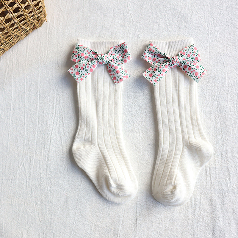 Ins Spring And Autumn Spain Baby Pit Striped Floral Bow Socks Baby Wild Princess Long Tube Socks