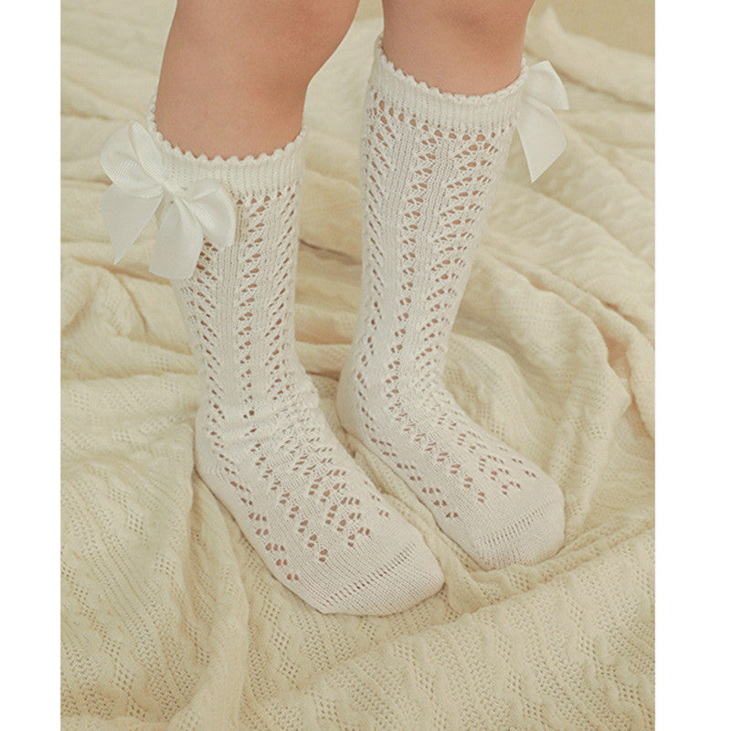 Children's Hollow Lace Bow Stockings Baby Thin Socks