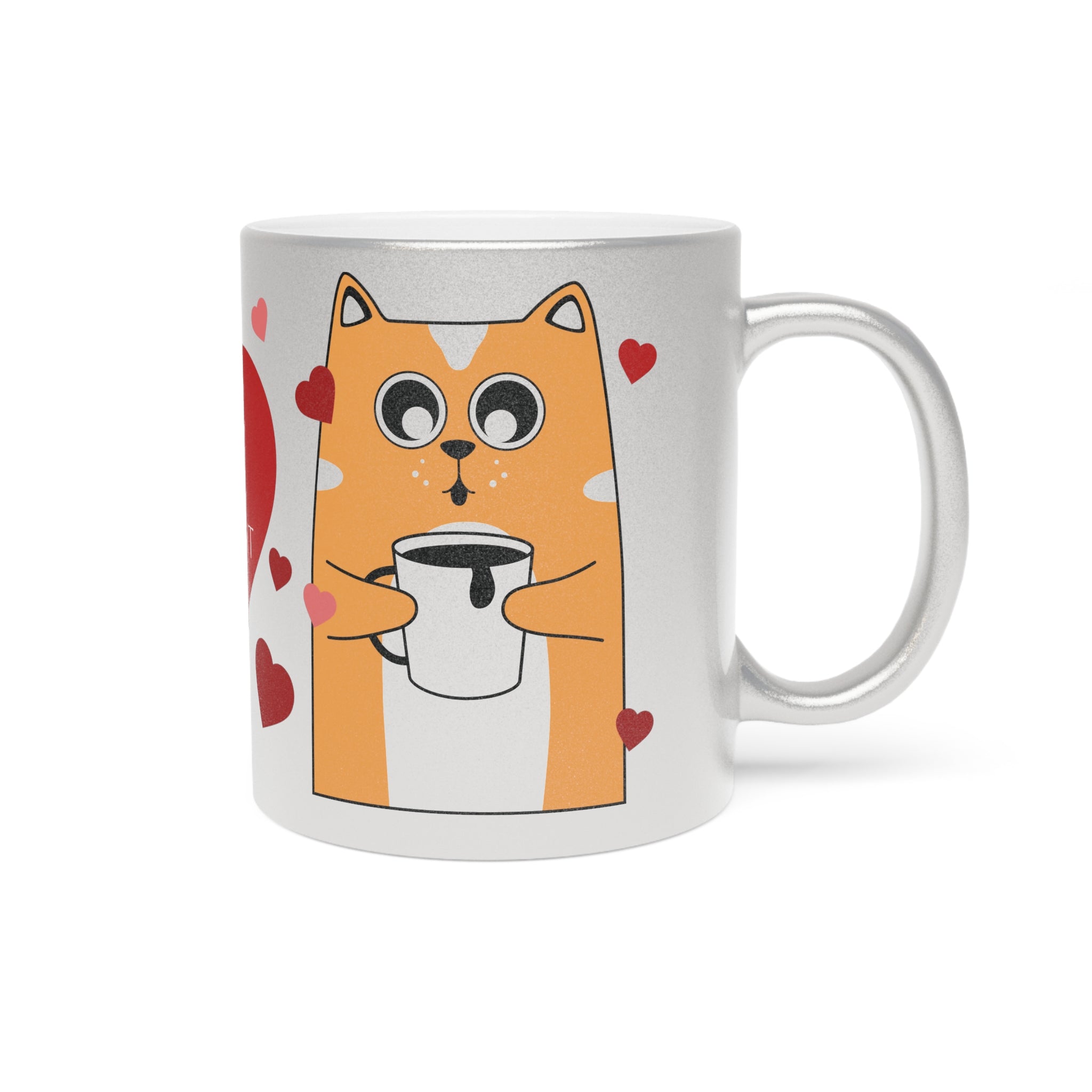 Cute Cat Holding Coffee with Hearts Mug