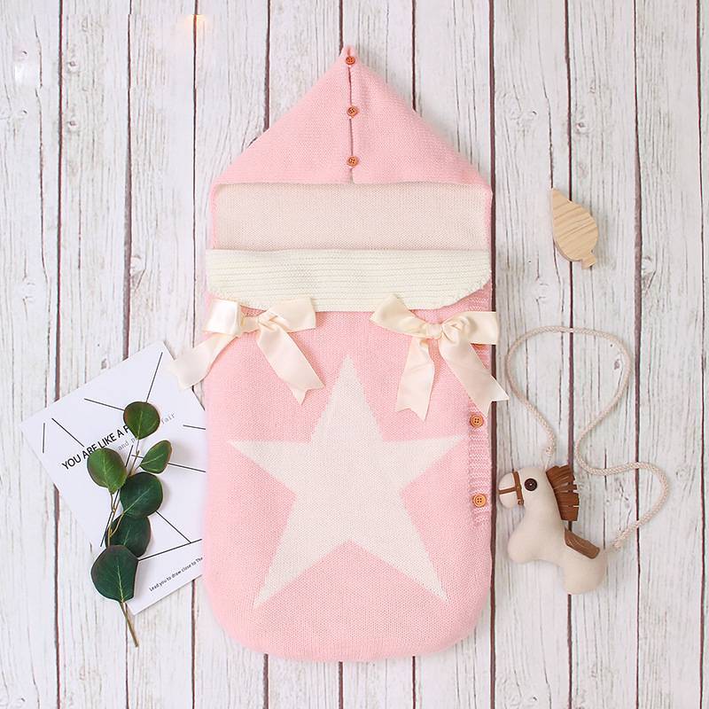 Baby white star knitted sleeping bag