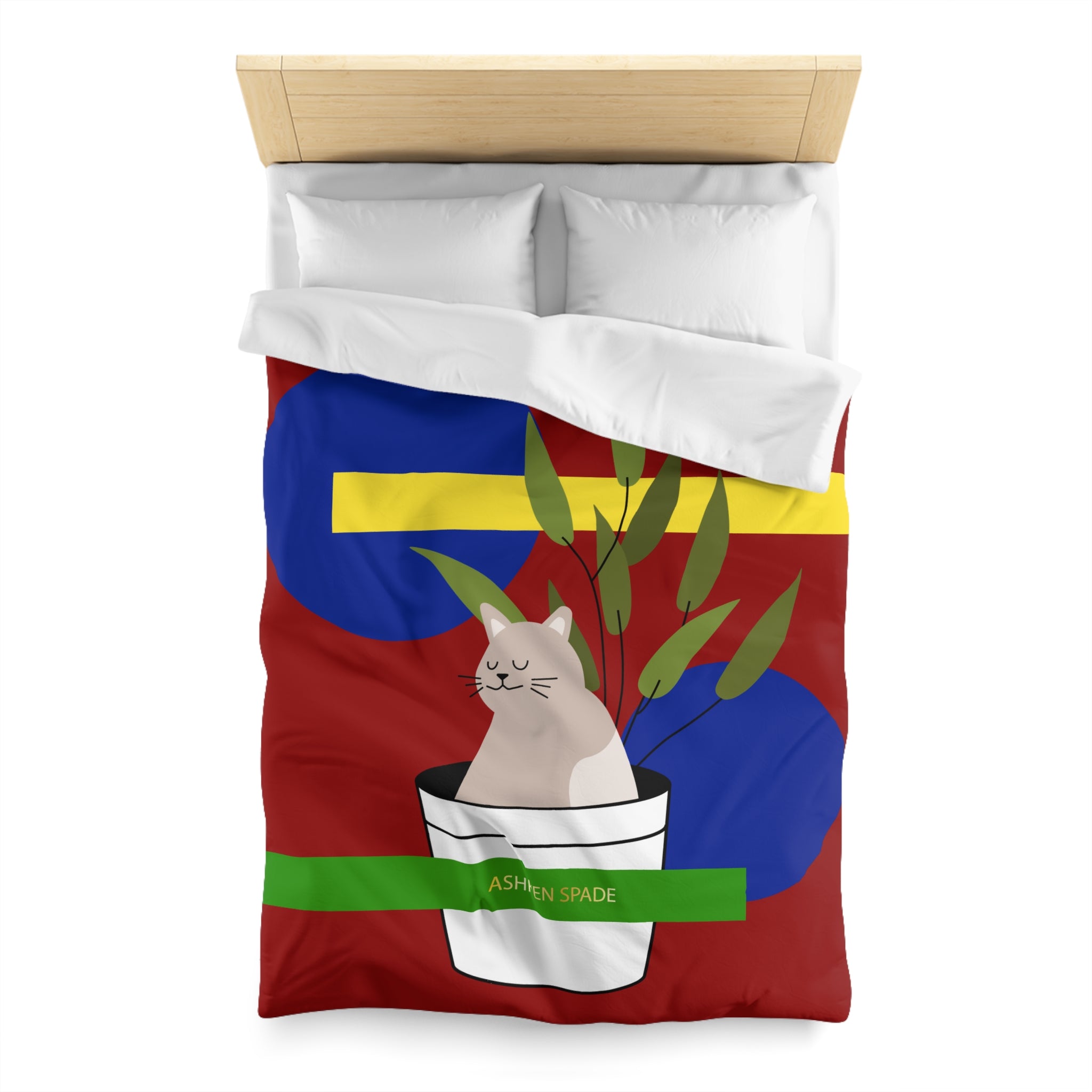 Red Cozy Cat & Plant Duvet Cover