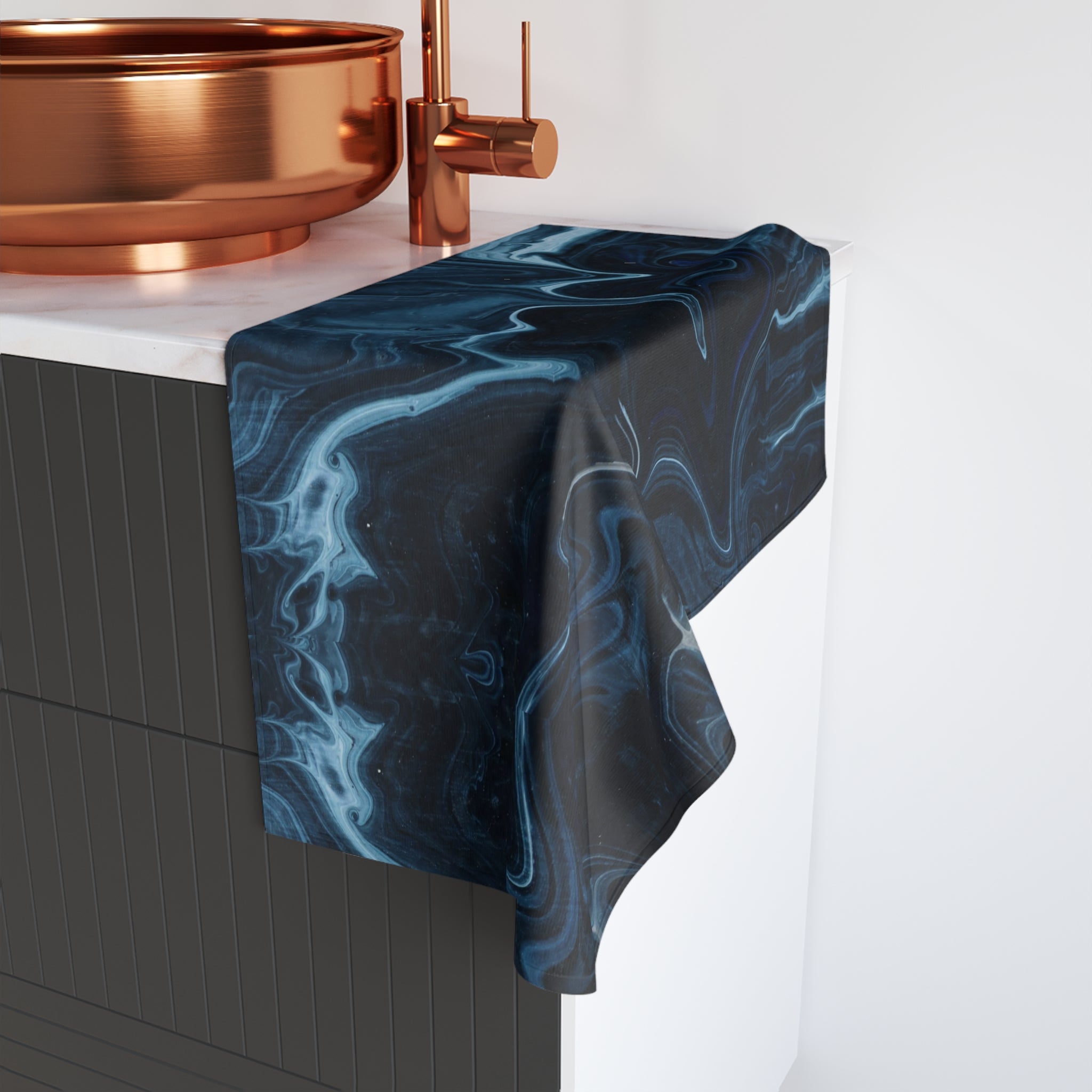 Swirling Navy Marble Hand Towel