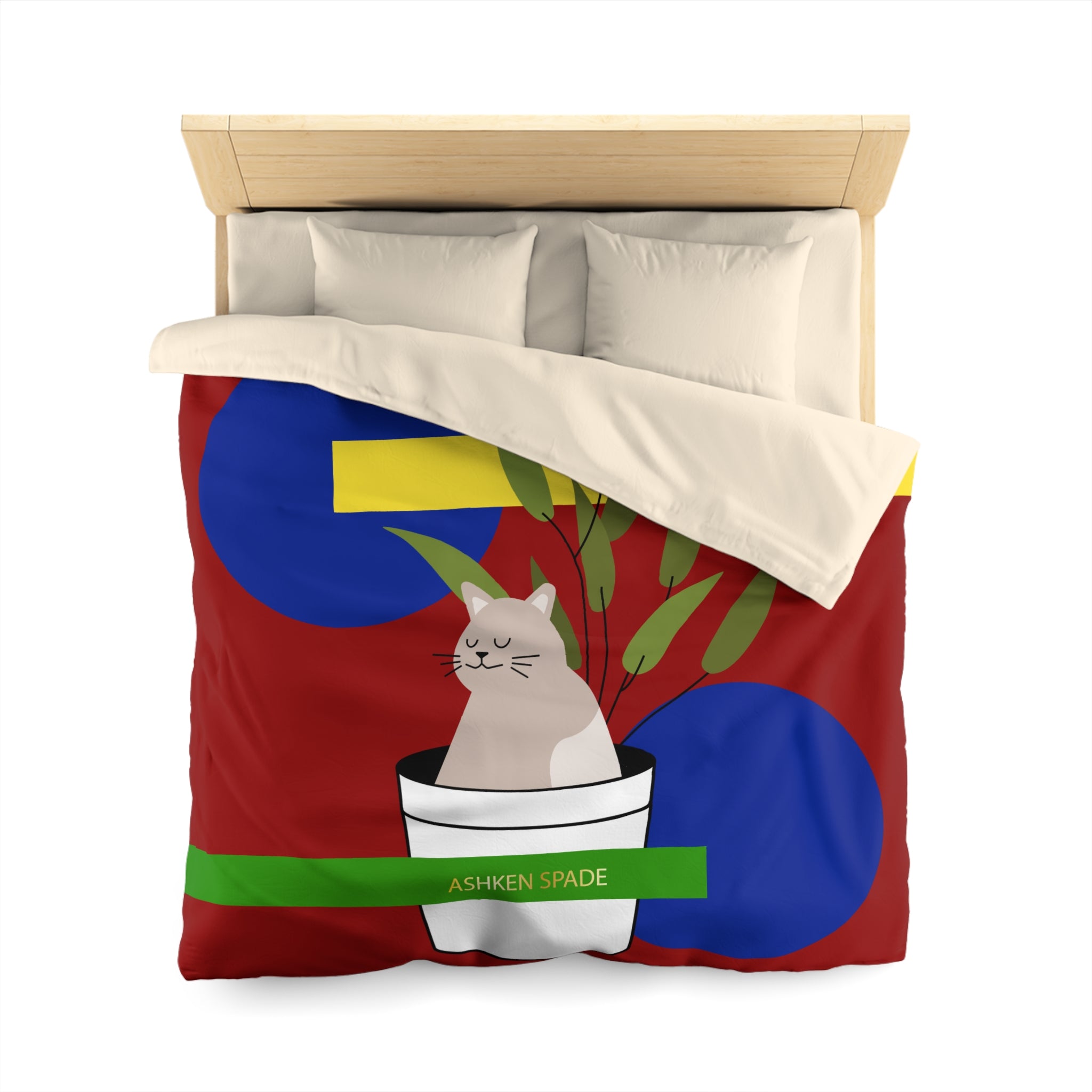 Red Cozy Cat & Plant Duvet Cover