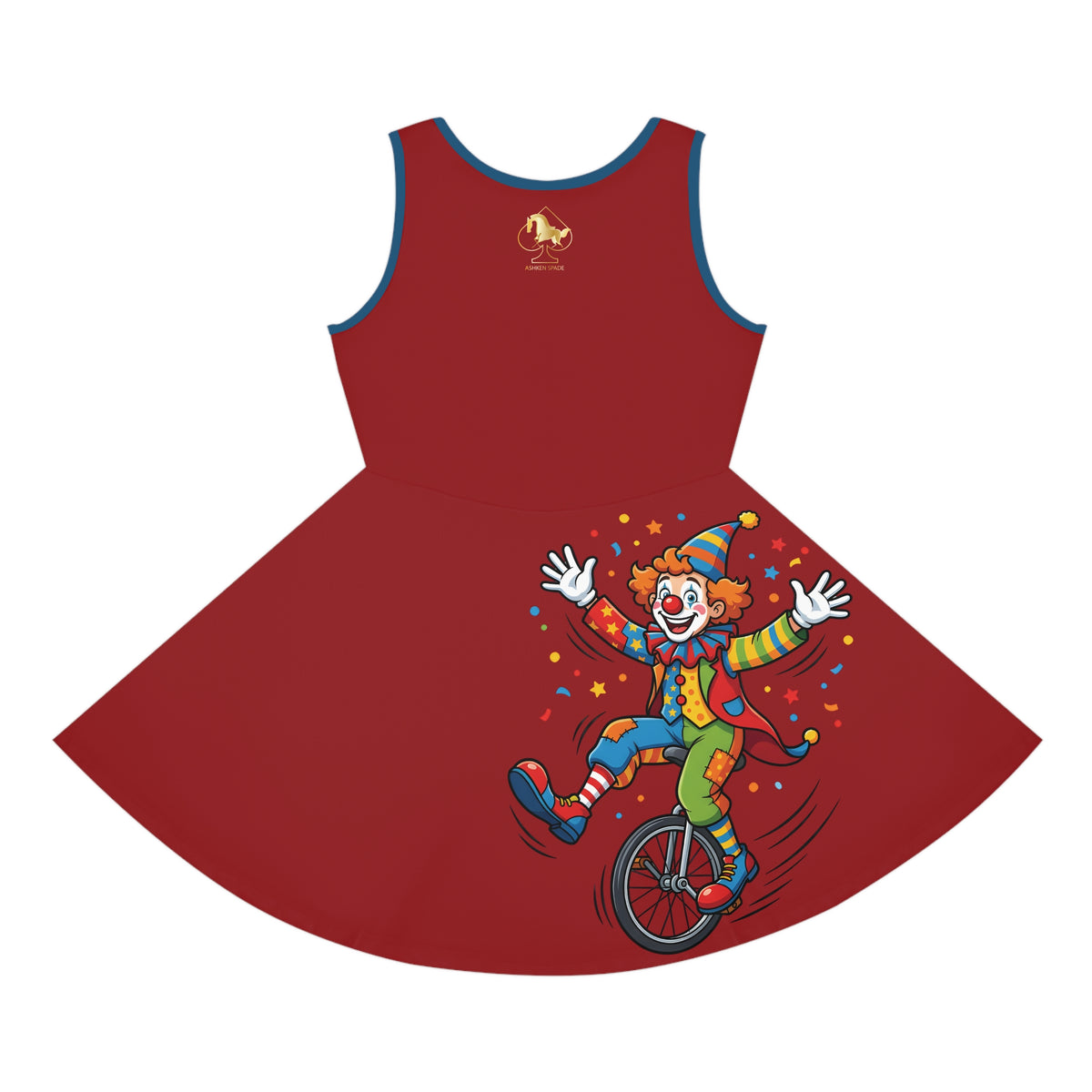 Girls' Clown Bicycle Sleeveless Sundress – Playful Circus Costume Design
