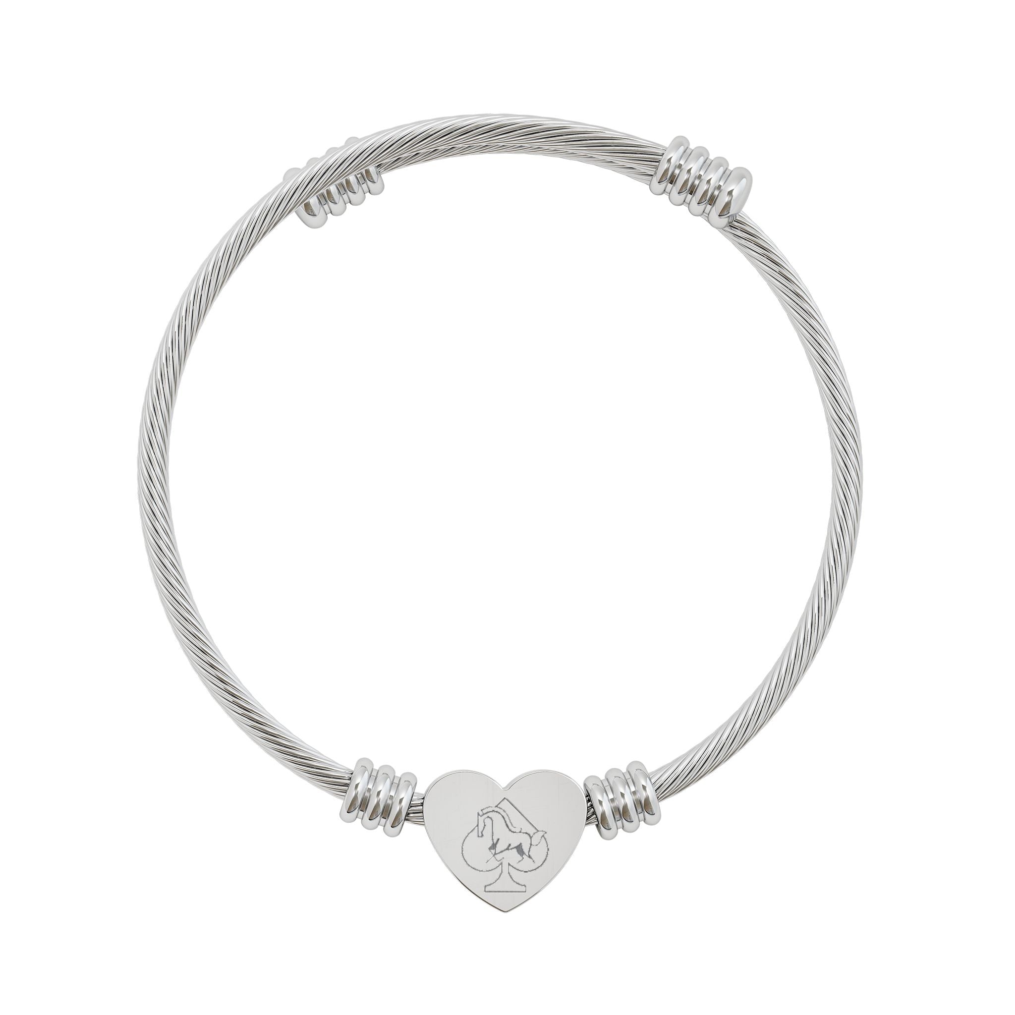 ASHKEN SPADE logo Engravable Heart Cuff Bracelet – Personalized Silver Heart Bangle Gift