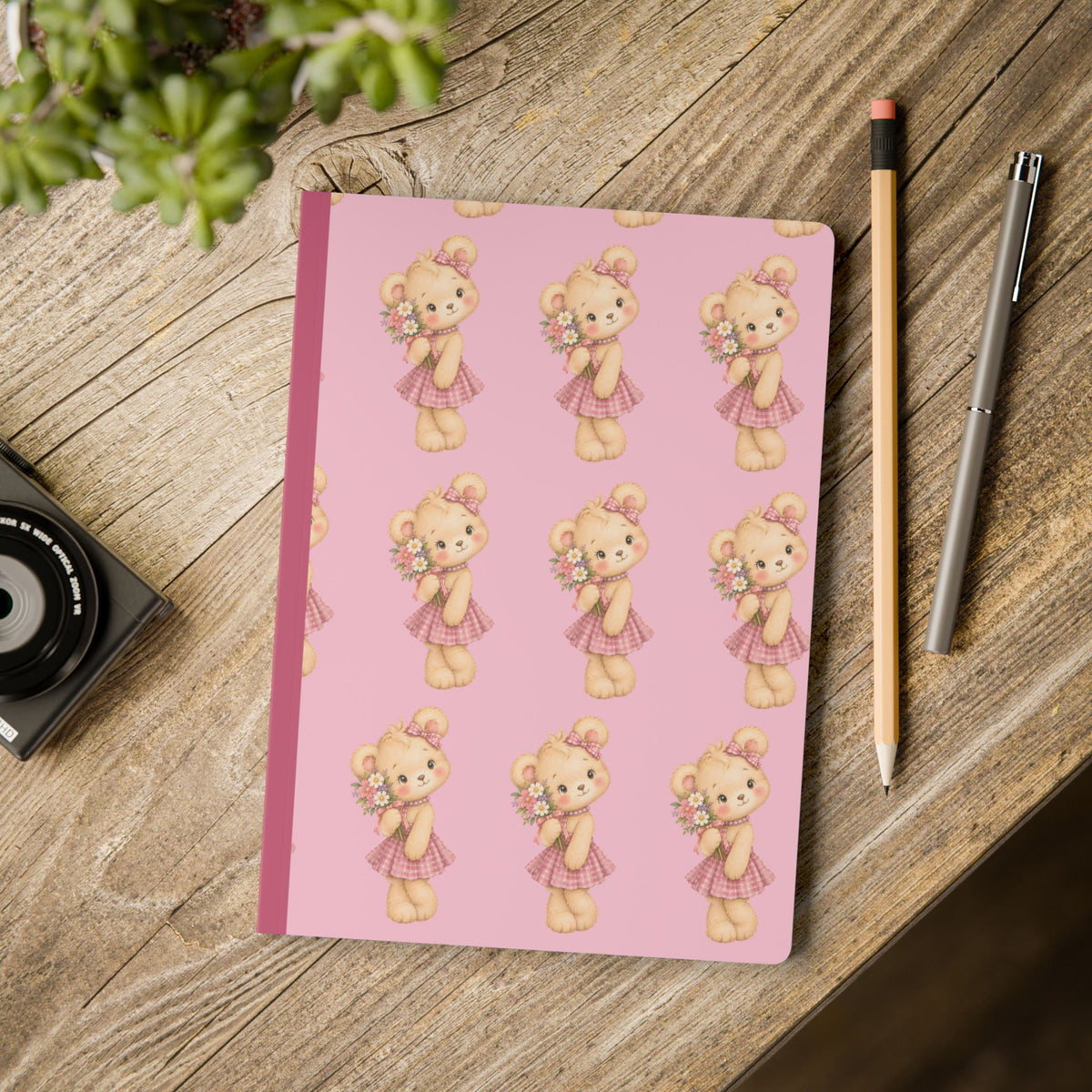 Cute Pink Teddy Bear Softcover Journal
