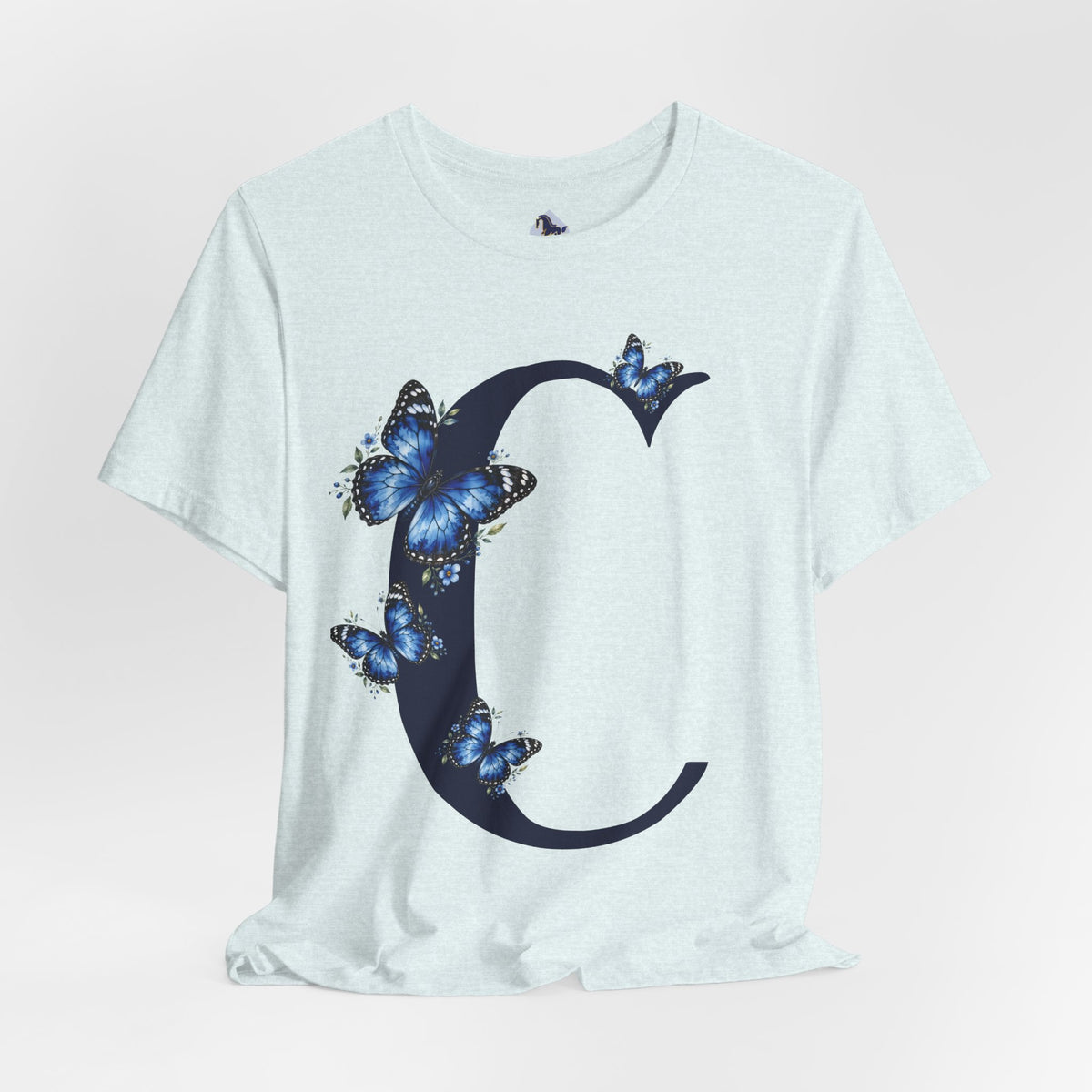 Blue Butterfly Floral Monogram C Letter T-Shirt