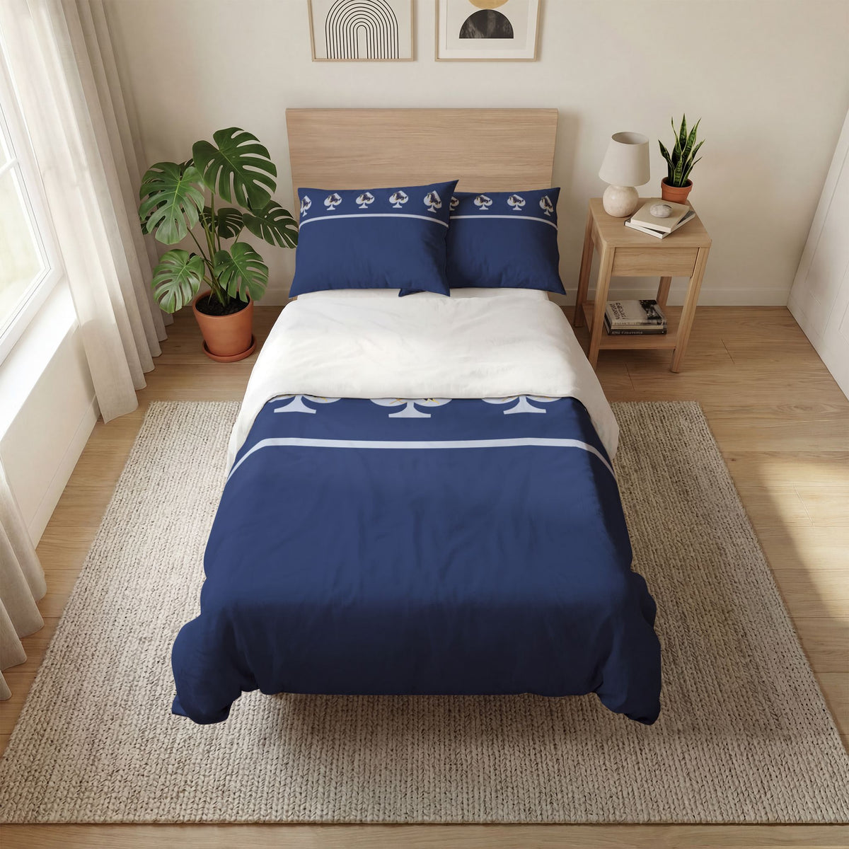Navy Ashken Spade Pattern Quilt Cover Set