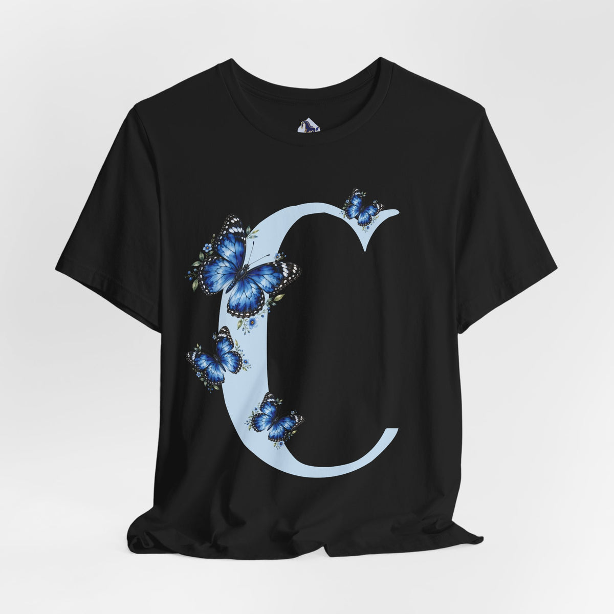 Blue Butterfly Floral Monogram C Letter T-Shirt
