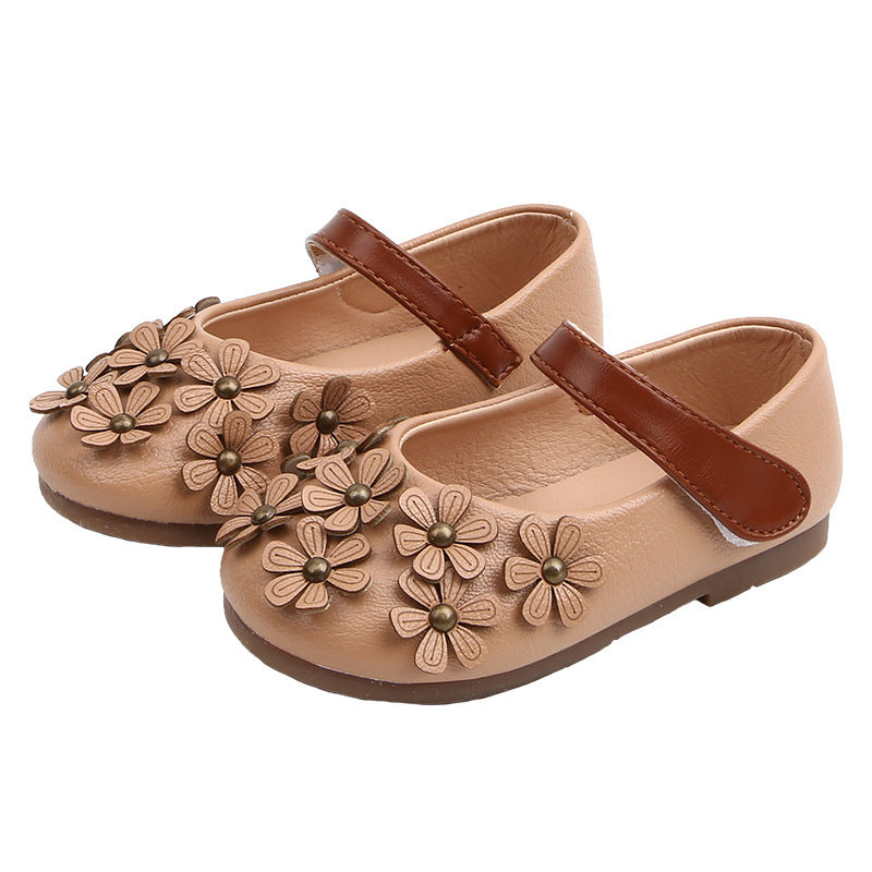 Girls' Flower Soft Sole Leather Shoes