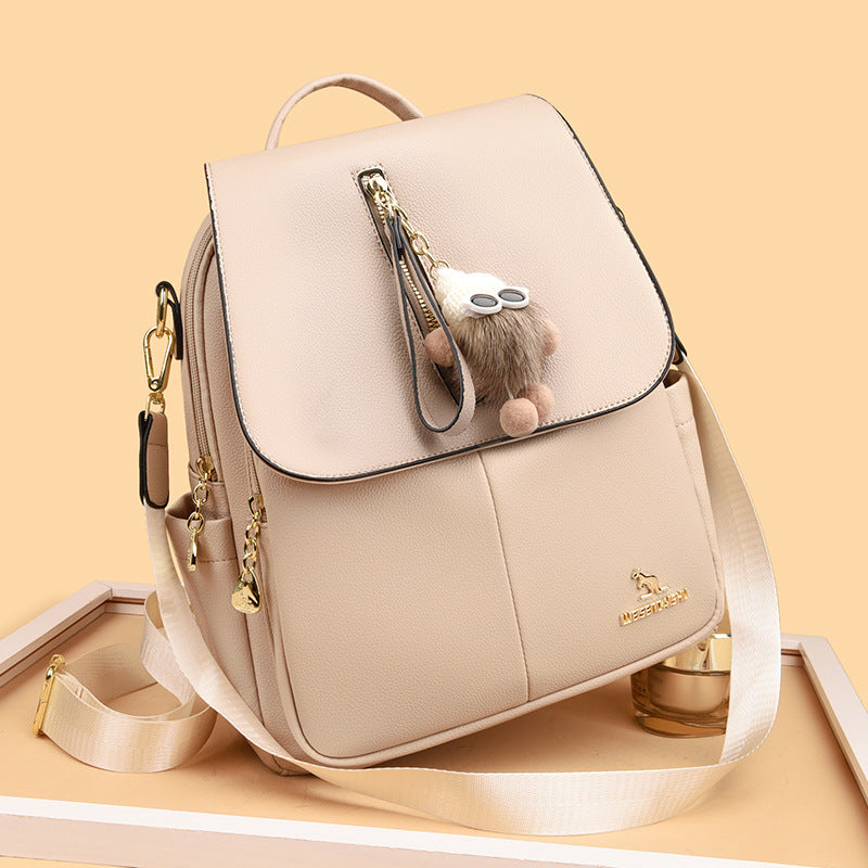 Elegant Leather Backpack with Pendant