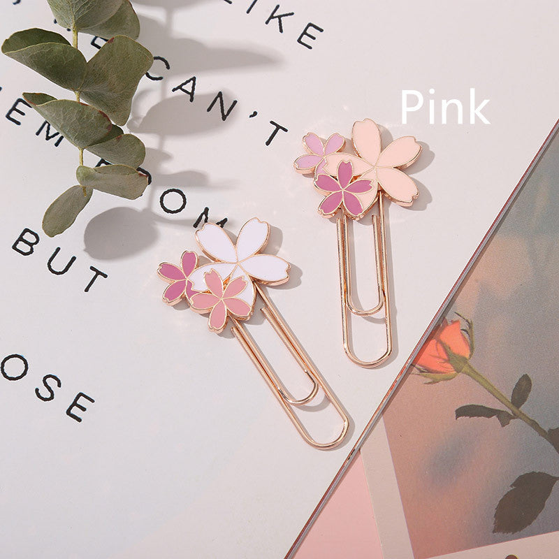 Children Learning Cherry Blossom Shape Paper Clip Bookmark Stationery